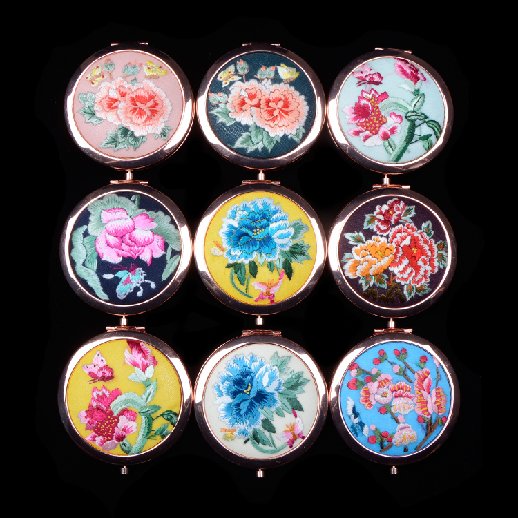 威信化妆随身镜精品出国送礼刺绣中国风古风摄影 手绣镜子